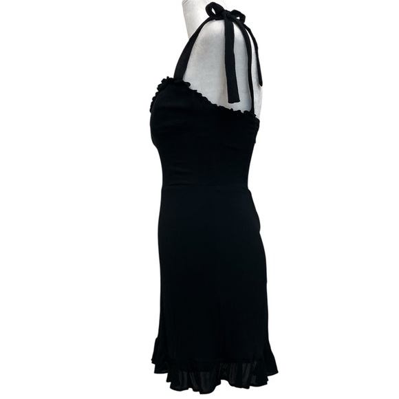 Reformation Black Christine Tie Shoulder Ruffle Hem Mini Dress - Picture 4 of 14